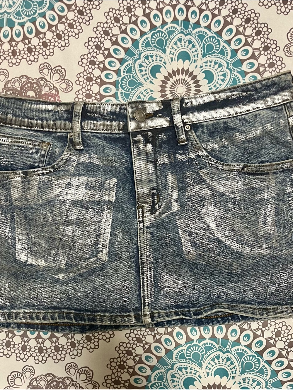 Fashion Nova Denim Mini Skirt Blue With silver accents